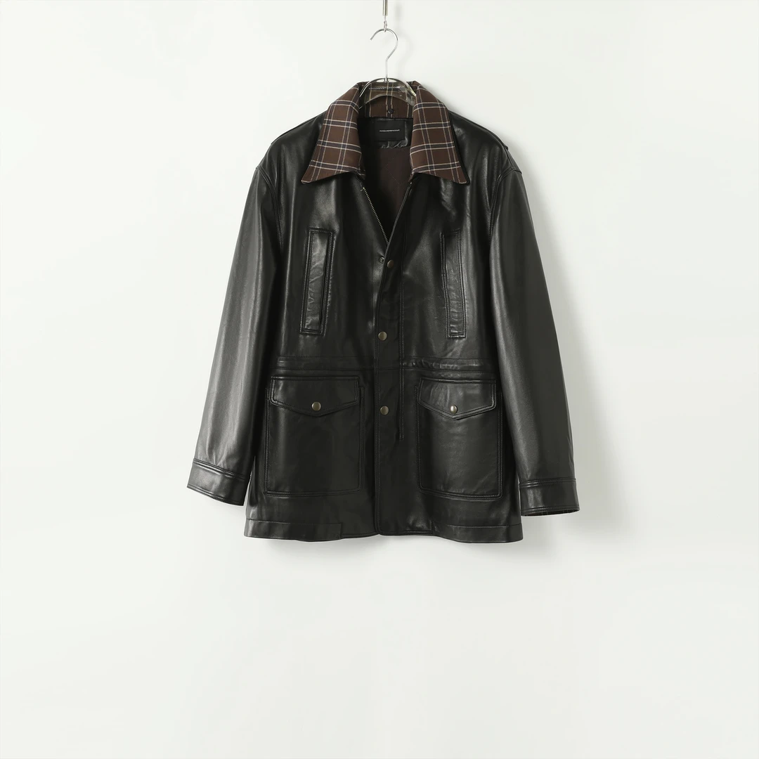 AP洛哥44010PY【玄蕴】黑标/小羔羊皮格纹翻领时尚百搭短外套2024冬