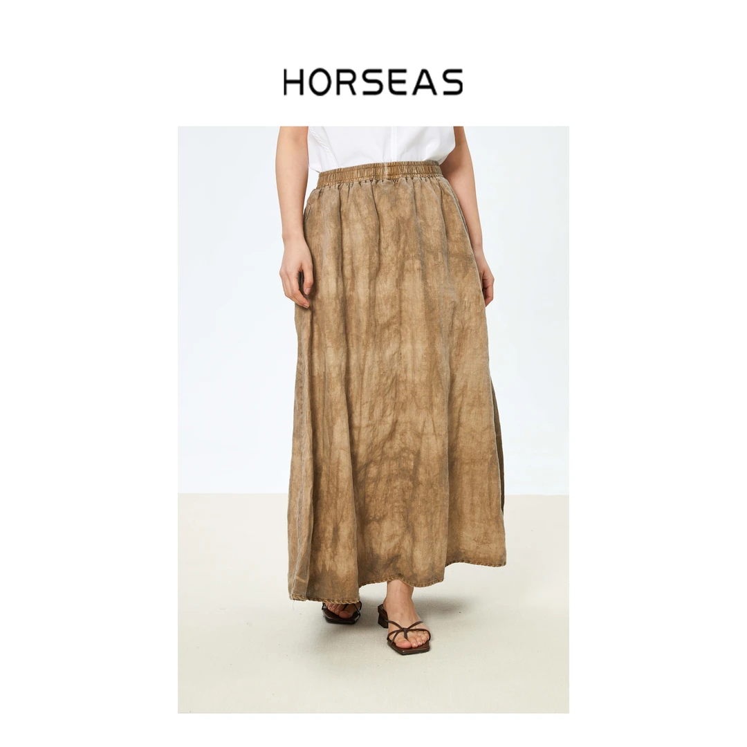 THE HORSEAS/海边的马天然高级感汉麻宽松女 大裙摆 伞状半裙