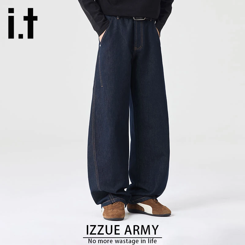 izzue秋冬正品丹宁蓝弯刀牛仔裤日系宽松阔腿美式潮流潮牌弯刀裤