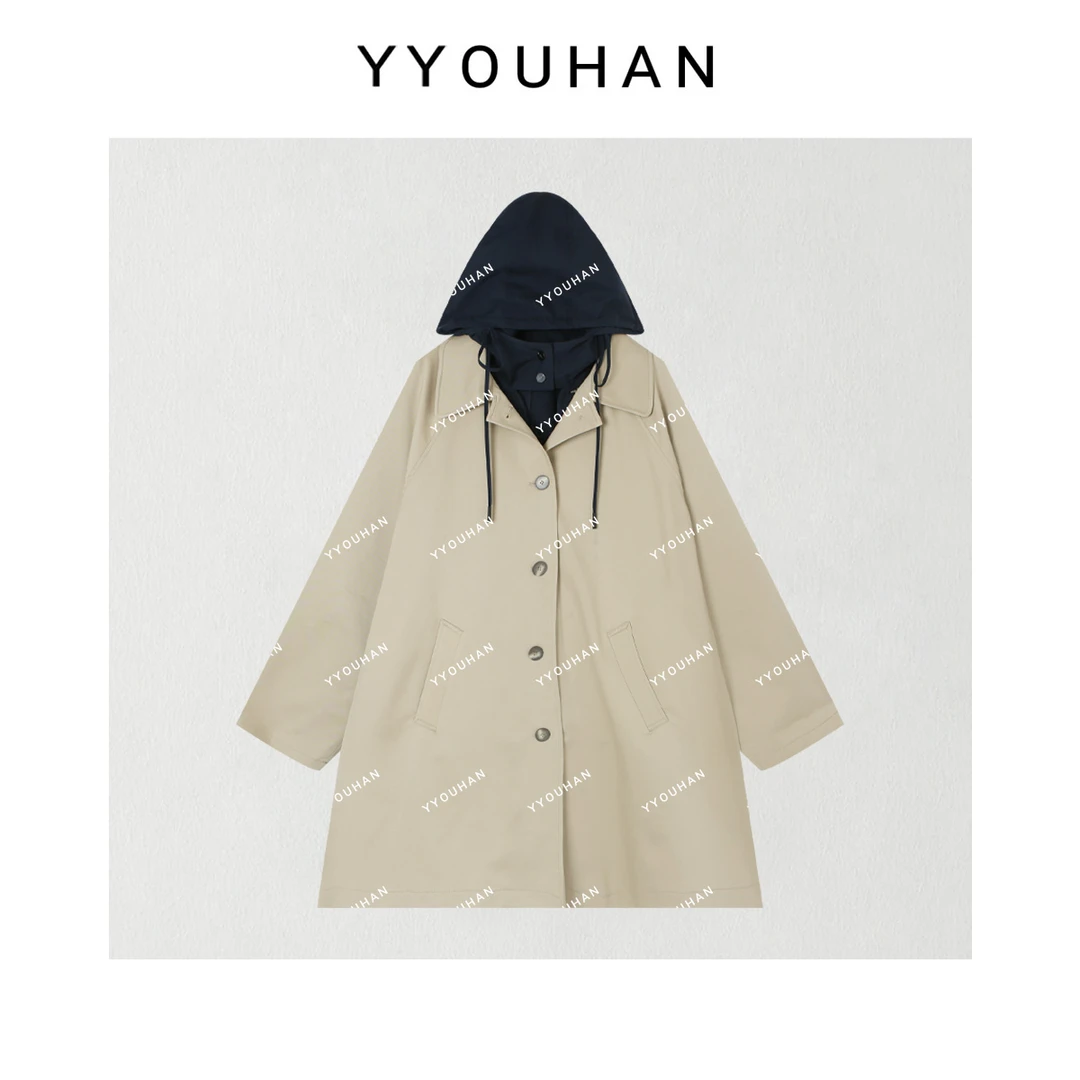 玖了个玖 2025新款【反转梦境】三合一撞色连帽风衣外套 2508C4960