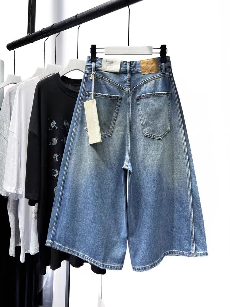 SU【149】花87 素素  高级感侧拼接显瘦小众时尚牛仔裤七分阔腿裤女