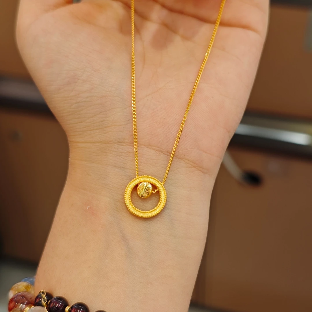 【桃觅】足金999沙环猫眼套链