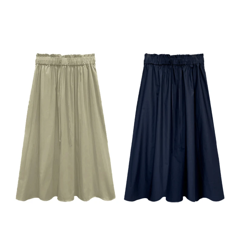 【橙庐】415003原创花苞松紧腰高支棉A字半裙 春夏气质显瘦百搭摆裙