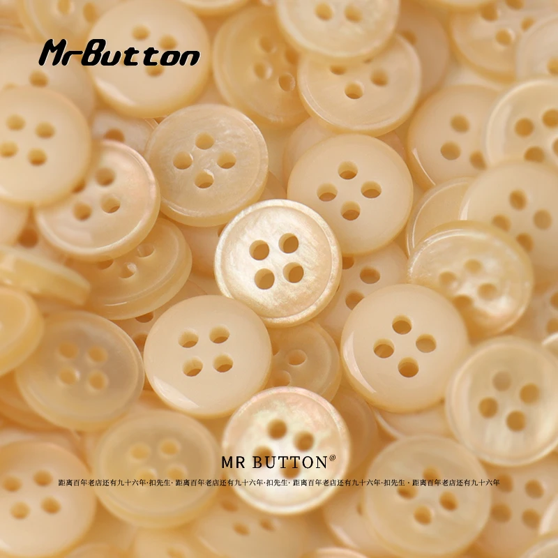 MR BUTTON 黄色树脂四眼纽扣衬衣衬衫针织仿贝壳圆形百搭小扣子