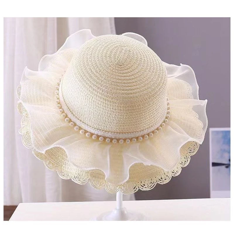 童一密度夏季新款女童波浪边草帽女童公主帽