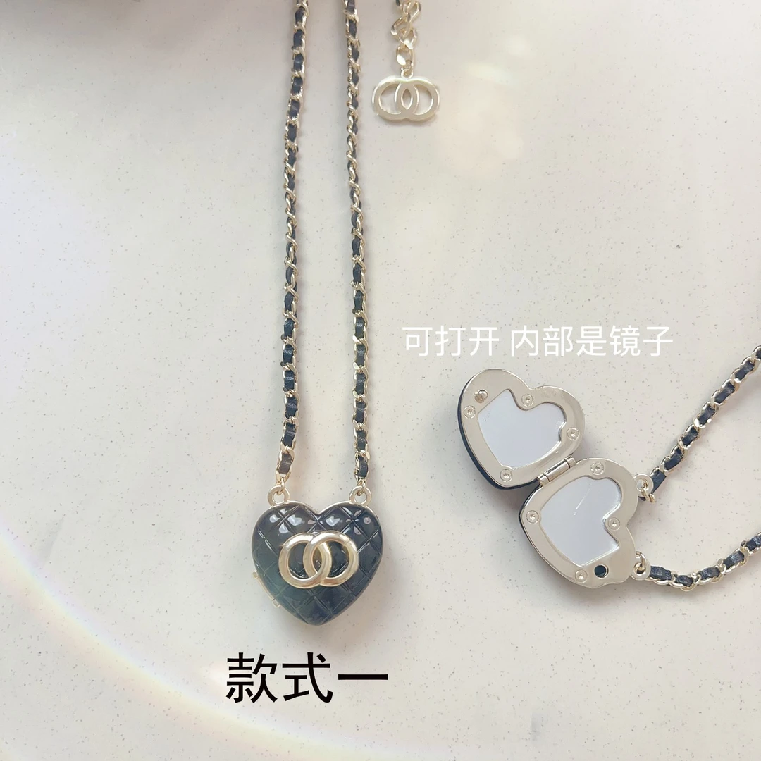 铜合金皮质项链 （119-款式一）双O小香风22K爱心项链包项链