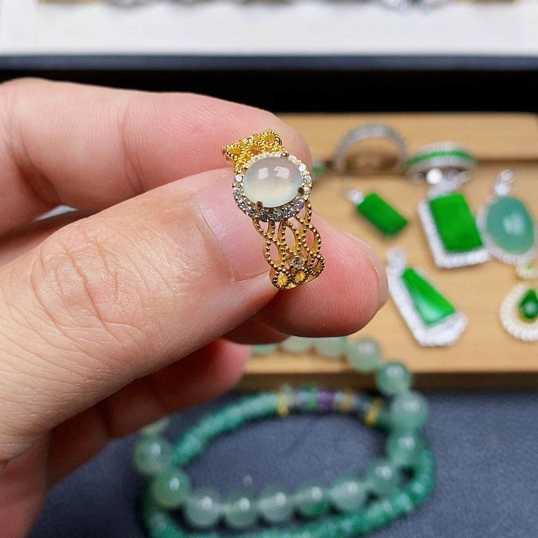 银S925镶嵌戒指翡翠戒指