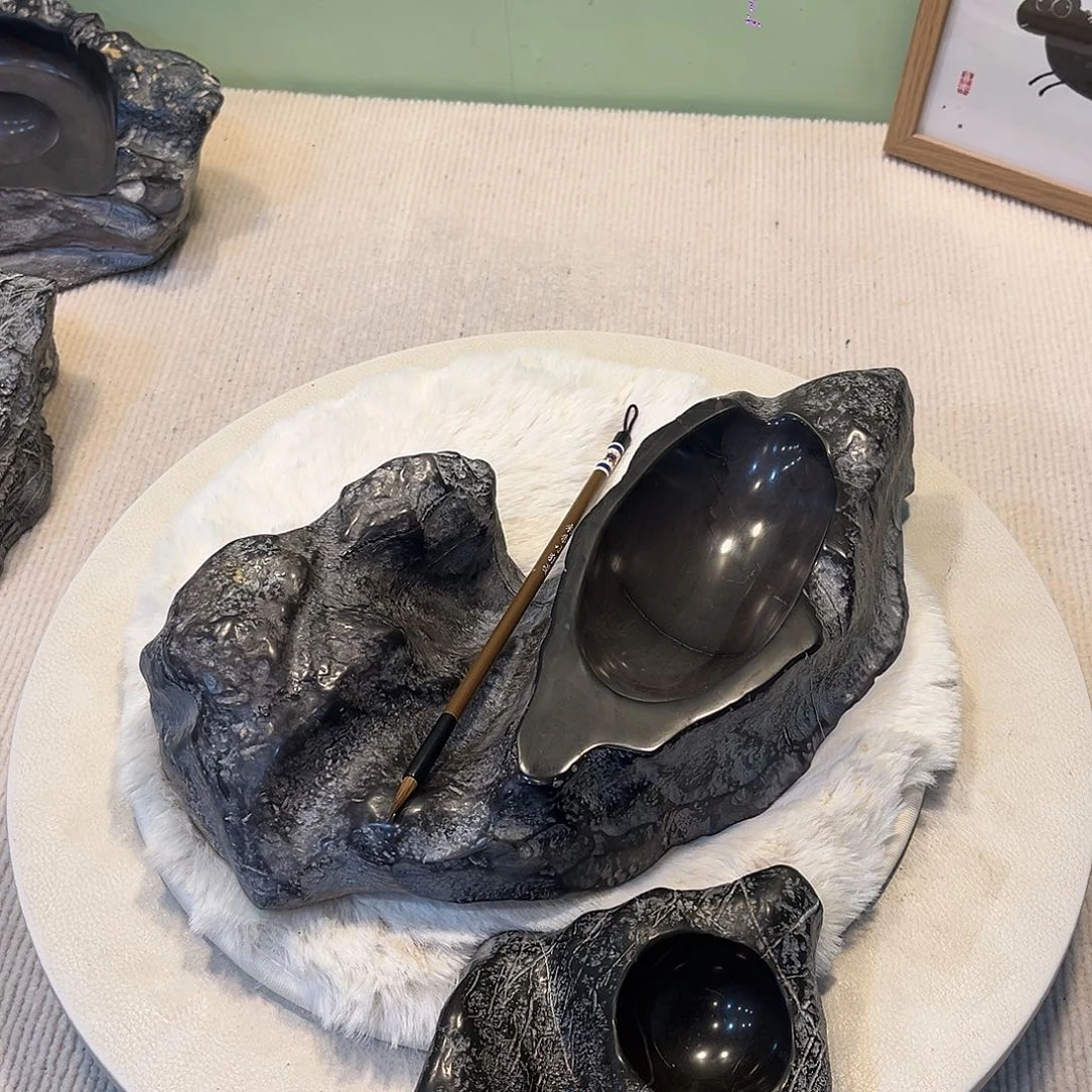 灵璧石原石砚台摆件