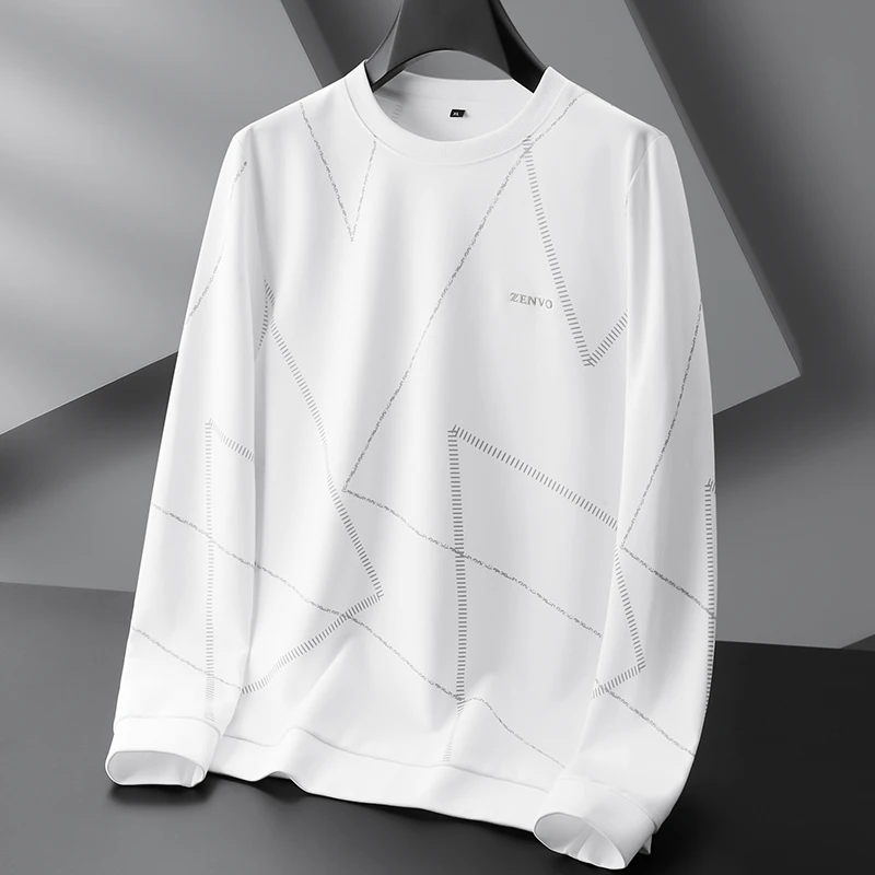 温纽旺大码长袖t恤男春秋宽松胖棉弹圆领运动卫衣潮牌打底衫上衣