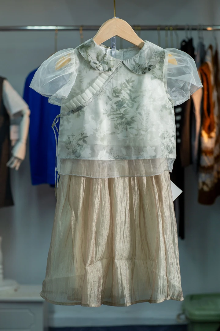 女童新中式国风夏季水墨画汉服薄纱上衣半裙套装110-150