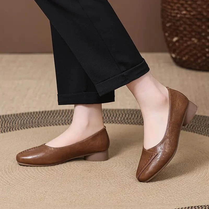 单鞋女2025新款春秋浅口一脚蹬软底软面舒适低跟鞋子气质百搭女鞋