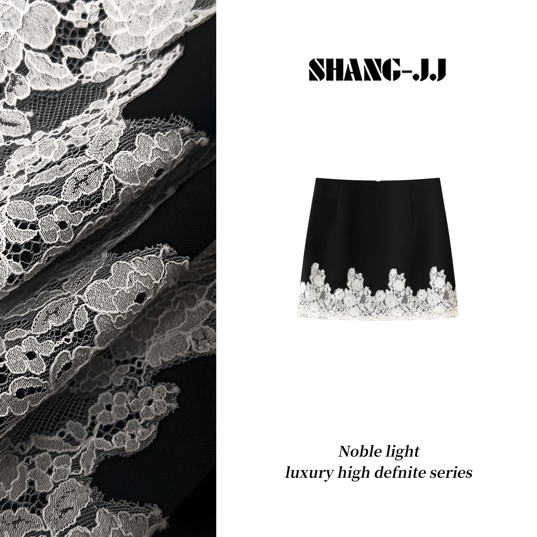 SHANG-JJ【御姐蕾丝】25ss新品重磅羊毛优雅柔软半身裙q133548p