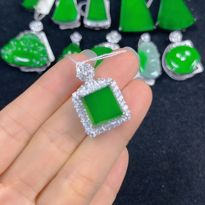 翡翠银S925镶嵌吊坠(不含链)