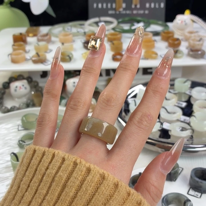 和田玉（糖玉）未镶嵌戒指j260牛轧糖直切16.8