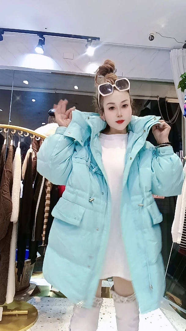 中长款宽松收腰羽绒服连帽时尚外套休闲百搭减龄上衣女装洋气