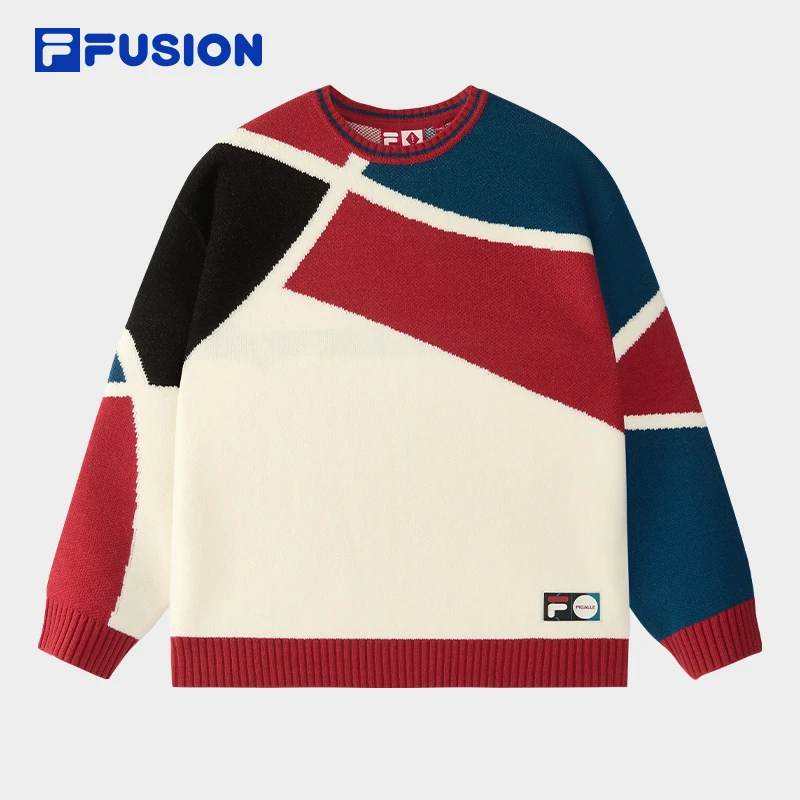 FILA斐乐潮流超宽松毛衣情侣款撞色时尚柔软透气春季T11U518401F