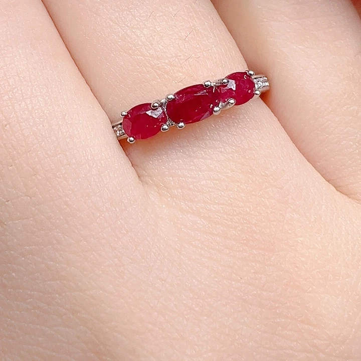 红宝石戒指银S925镶嵌