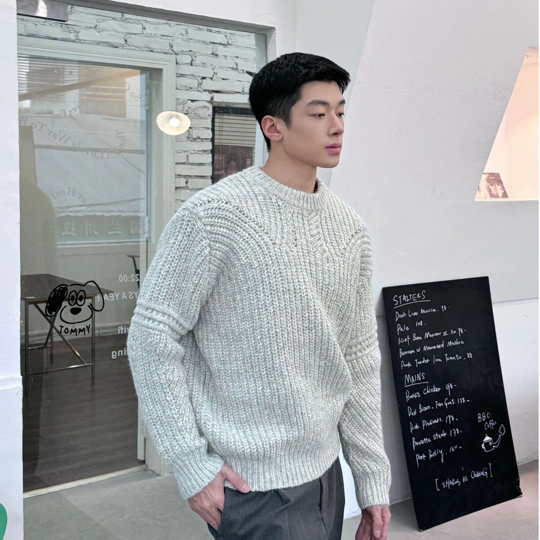 断码清！NO退NO换粗针套头羊毛针织长袖纯色毛衣秋冬宽松