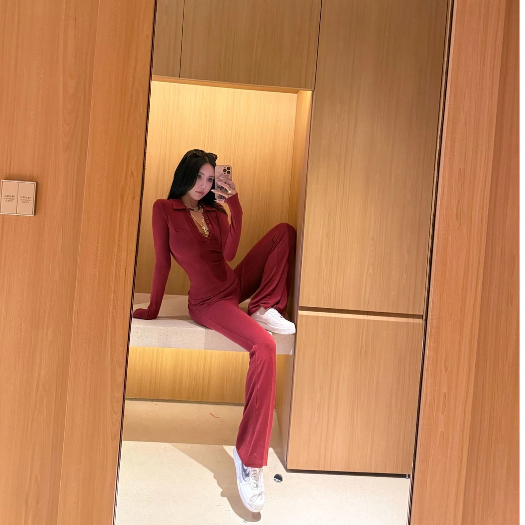 DOUWU【鸿运当头】正红色背心短裙裤子外套打底六件套装TZ13223