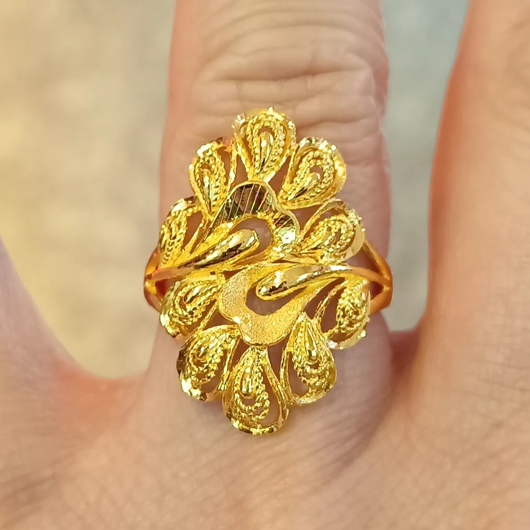 足金999黄金戒指正品纯黄金女式戒指活口凤尾花戒指7.07克