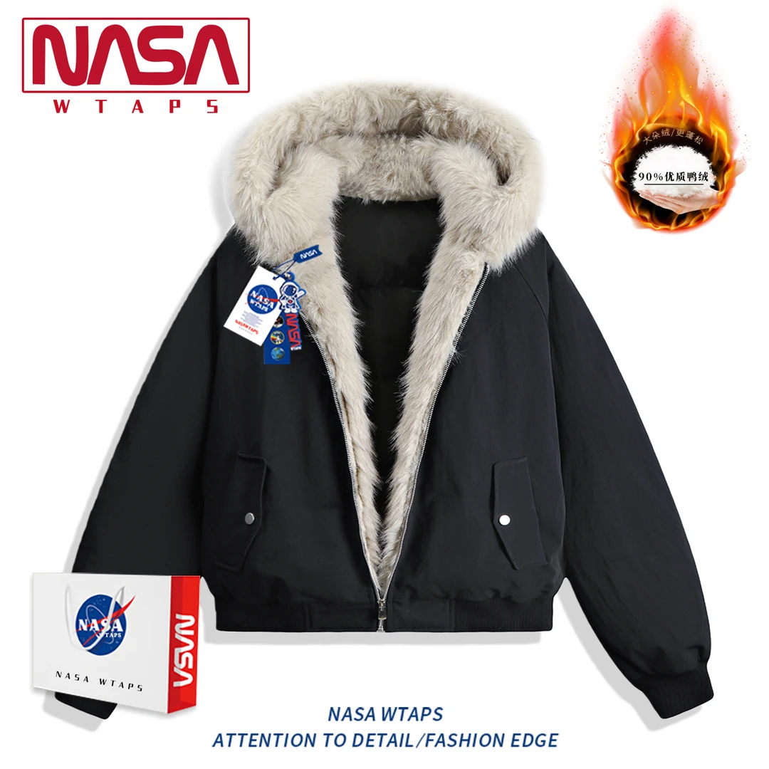 NASA WTAPS座山雕羽绒服毛领男款秋冬季托卡毛新款高级感保暖外套