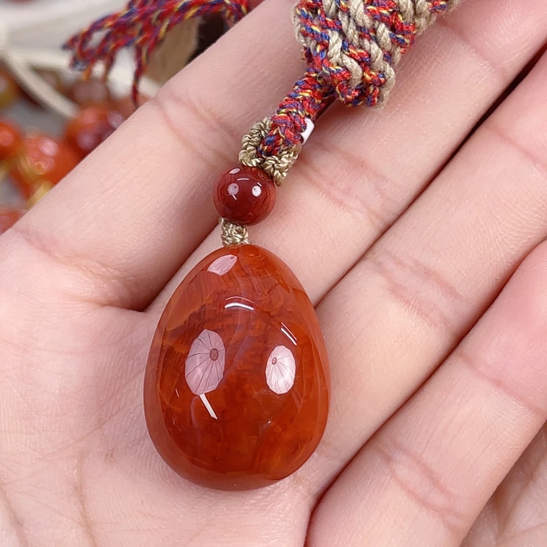 南红玛瑙未镶嵌瓦西水滴柿子红火焰满肉吊坠