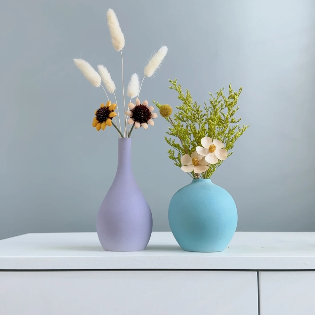 摆件陶瓷小花瓶含花总高约20-30cm