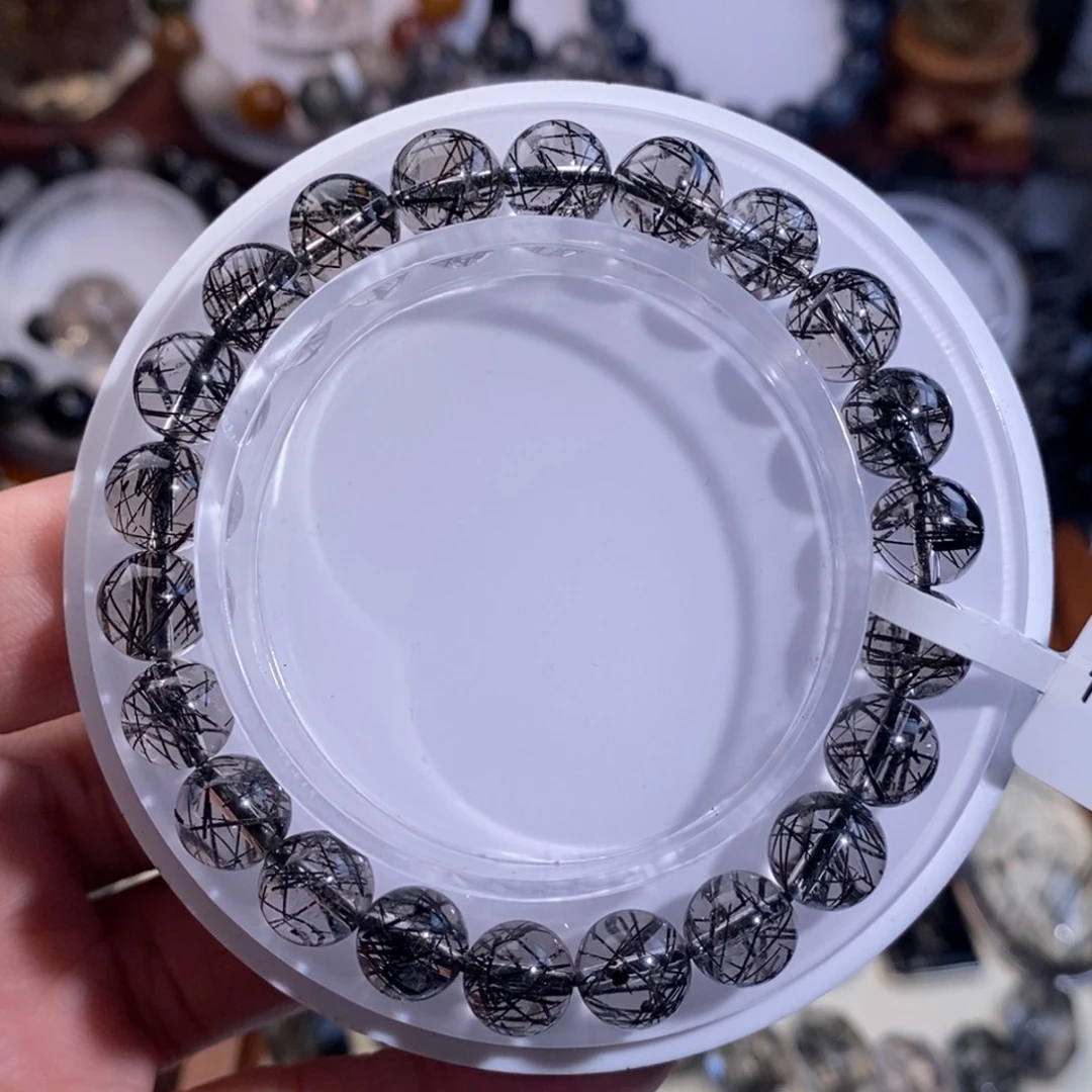 水晶手链未镶嵌黑发晶全透体满发蕾丝8mm