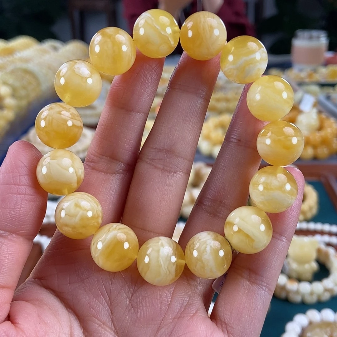 琥珀未镶嵌珠宝奇石14妖花虎皮圆珠26.35