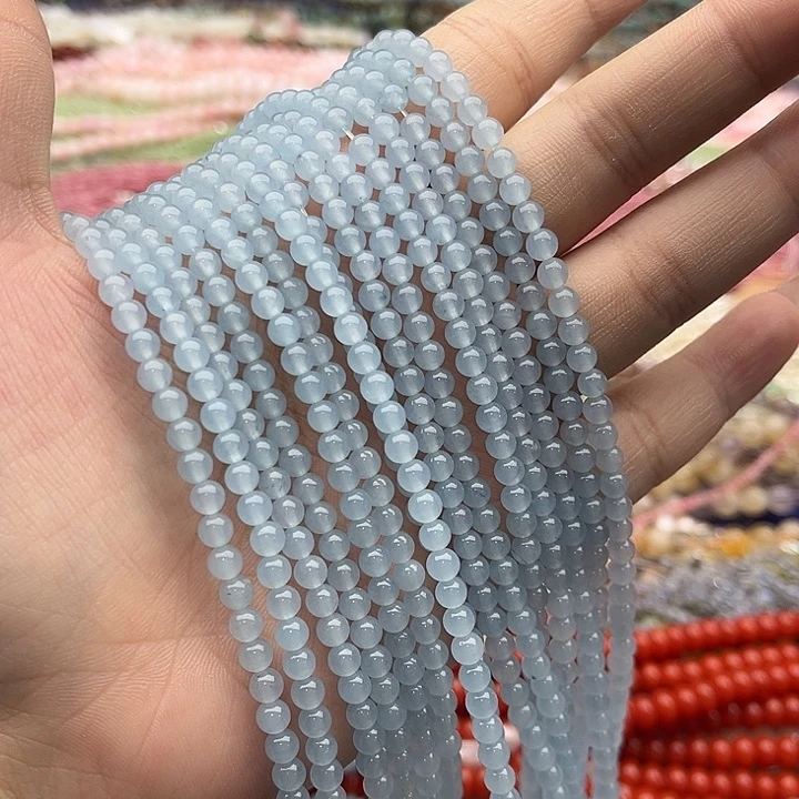 玛瑙/玉髓珠宝半成品未镶嵌一条4mm左右海蓝宝