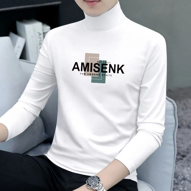新款男士高领打底衫秋冬长袖高领T恤百搭上衣t恤春秋百搭上衣男装