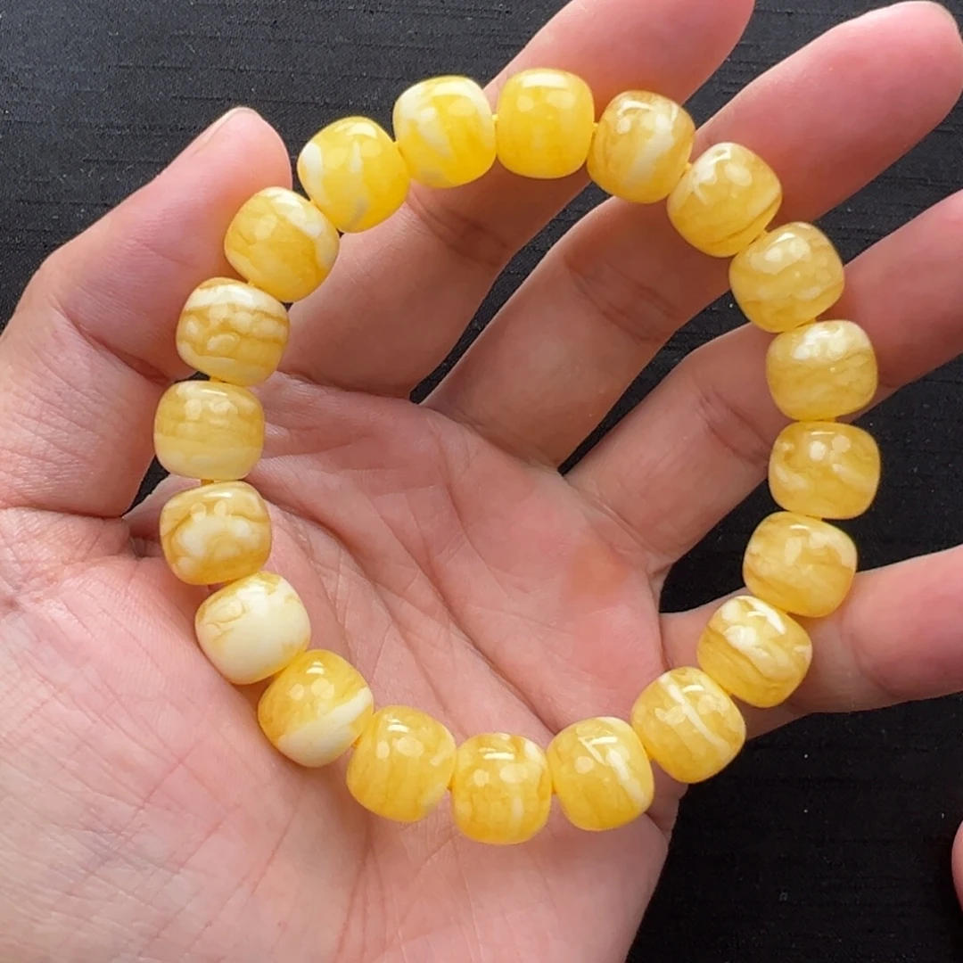 琥珀未镶嵌裸石焦皮橘虎皮同料手串11mm