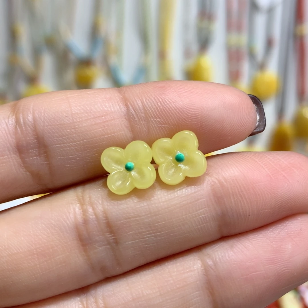 蜜蜡银S925镶嵌耳饰桂花