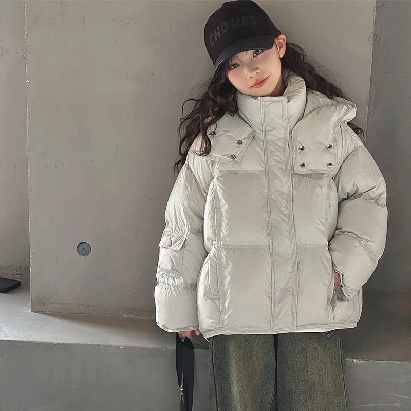 女中大童90白鸭绒外套2024冬季新款加厚羽绒服洋气保暖连帽外套女