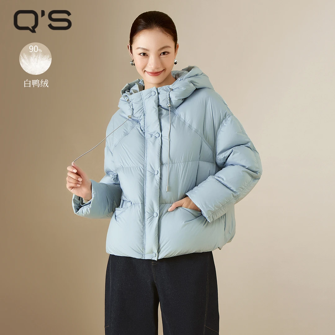 秸熙冬季新款气质通勤连帽羽绒服外套保暖泡芙感面包服5XD229