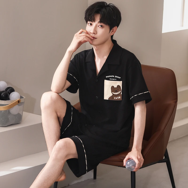 开衫睡衣男士2025新款100%纯棉休闲短袖短裤夏季家居服青年套装