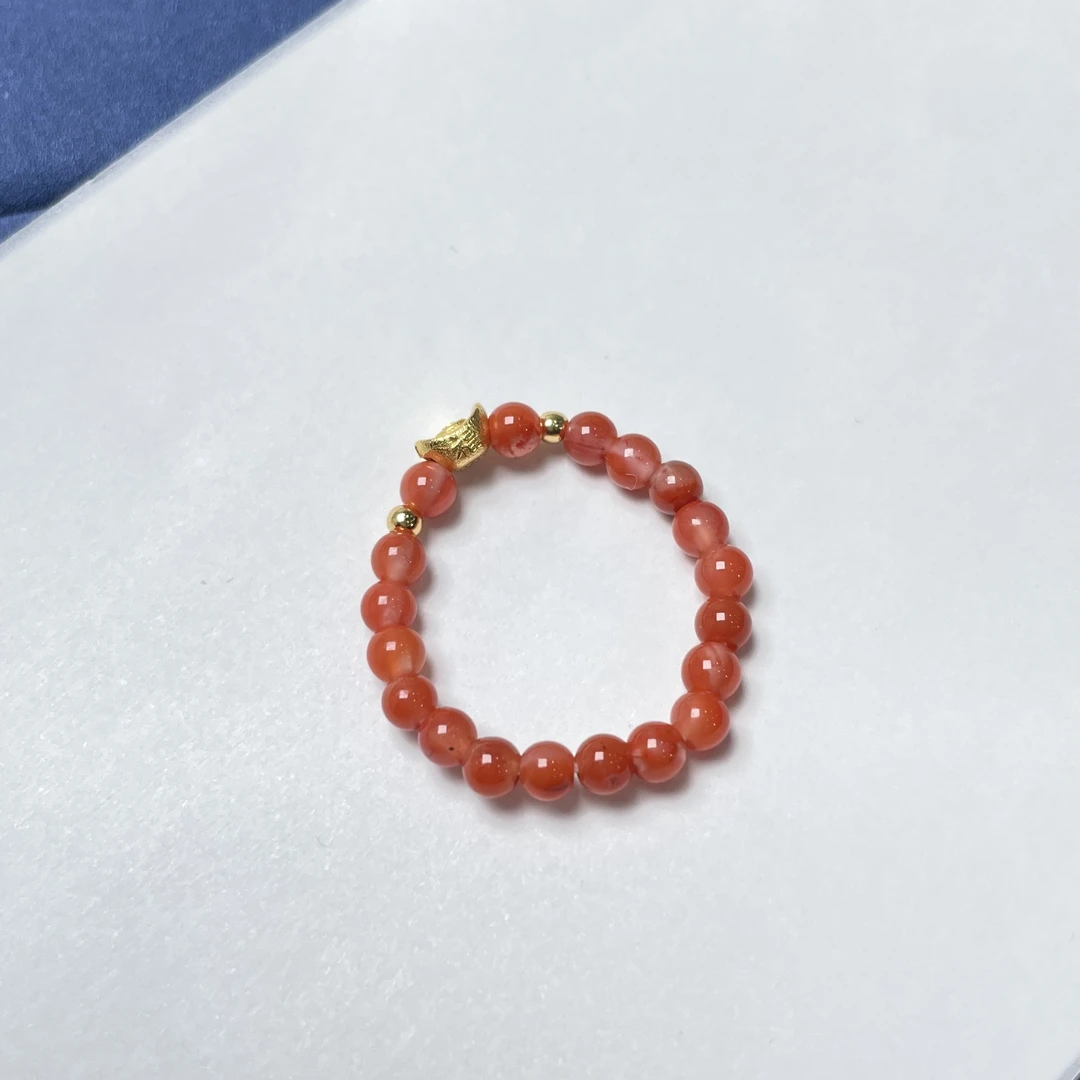 元宝更满肉南红小米珠3mm戒圈s925  KT24112808