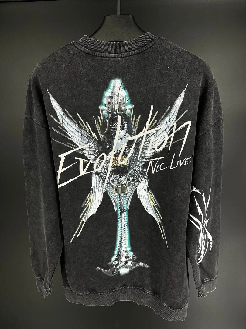 Evolution天使龙骨麦架圆领卫衣谢霆锋进化演唱会洗水做旧长袖
