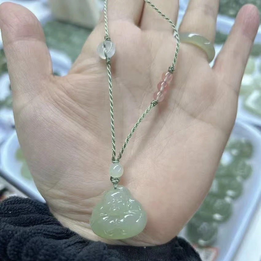 和田玉女款抱抱弥勒佛大肚笑佛22mm颜色多样性发其一