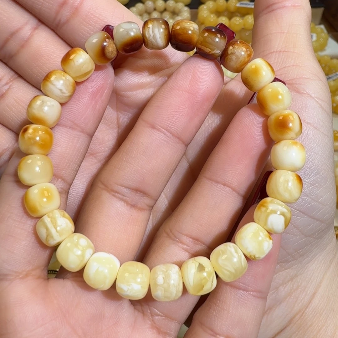 琥珀未镶嵌珠宝奇石8m+老型沁色花蜡手串9.8