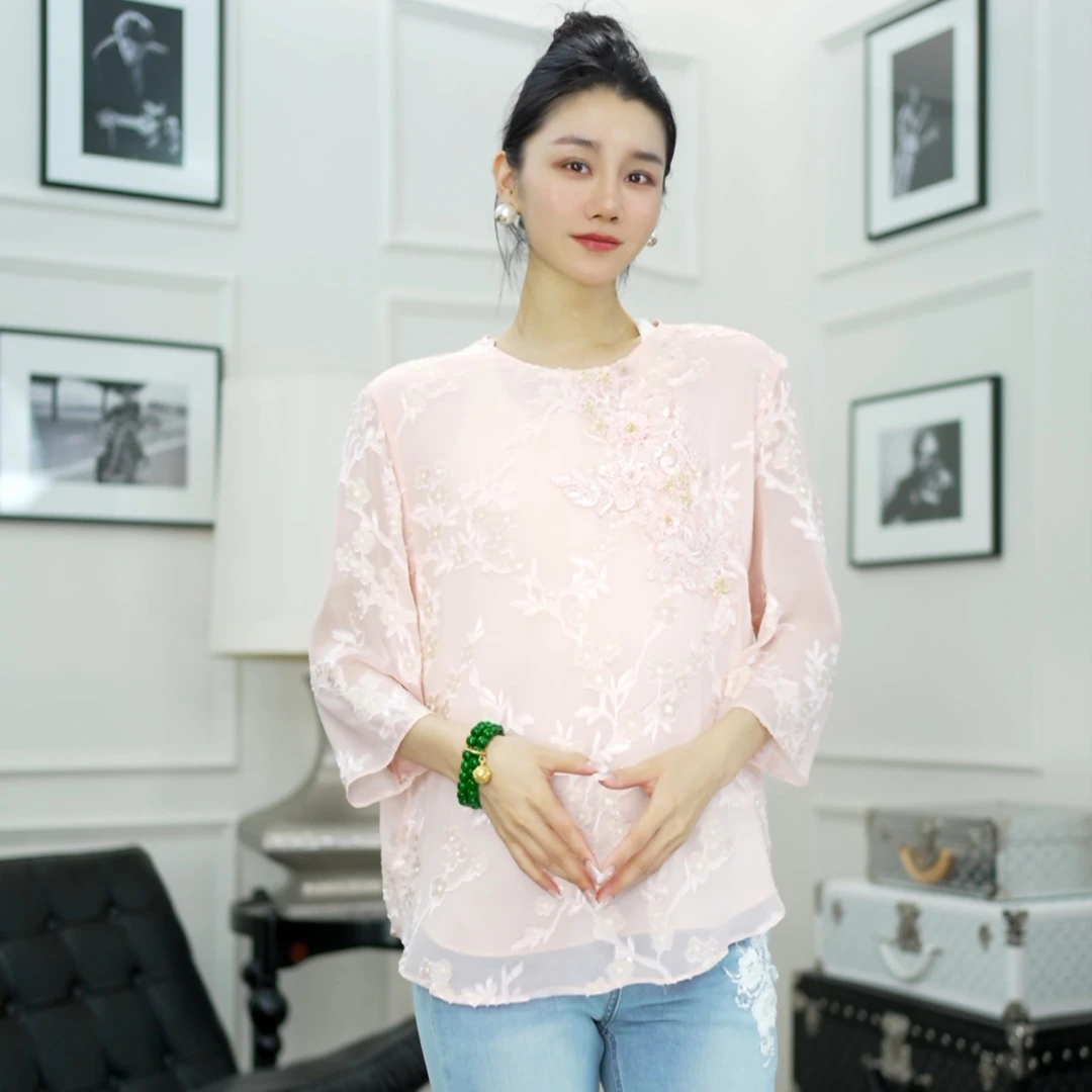 Betty Bairn【桃溪浅梦】新中式桑蚕丝刺绣上衣25B-BW10279