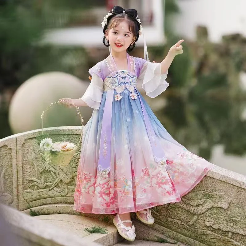 女童民族中国风儿童中秋节汉服宝宝古风裙子公主裙夏装女童古装裙