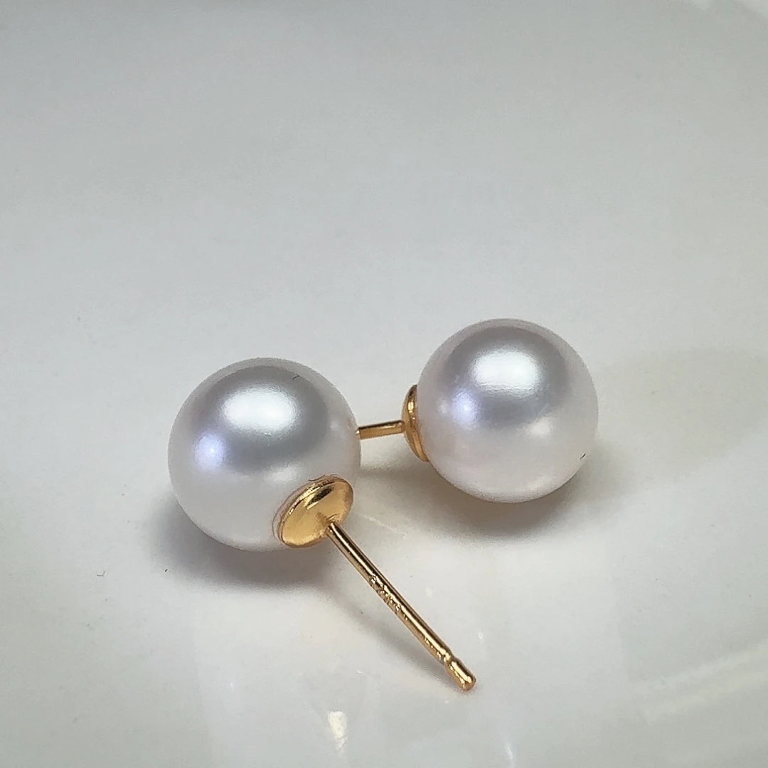 淡水珍珠耳饰银S925镶嵌正圆
