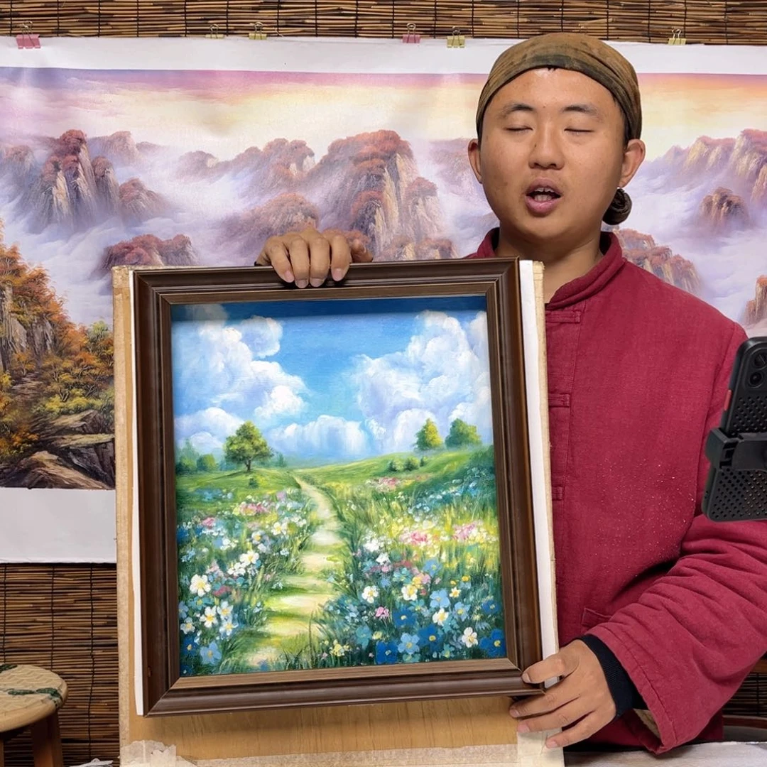 油画行路人小院绘画作品竞拍