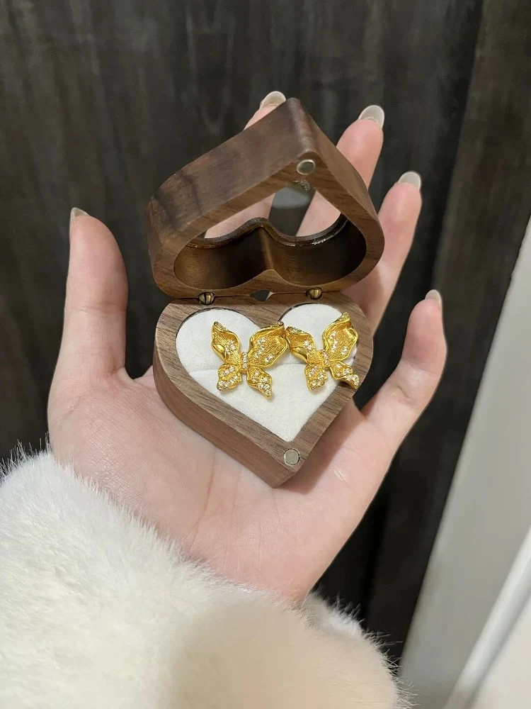 合金合成锆石耳饰 耳钉 黄色蝴蝶耳钉