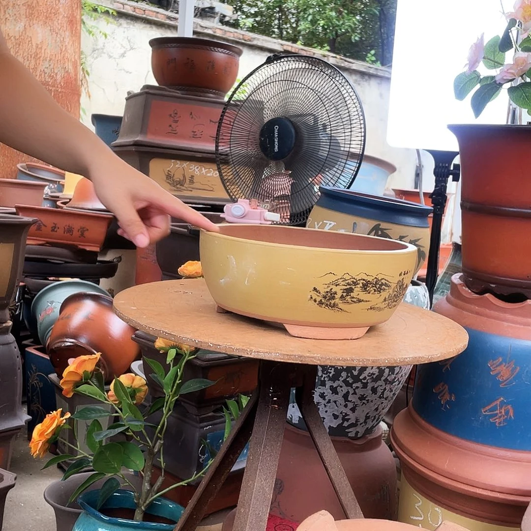 黄色江山如画小号花盆紫砂花盆紫砂