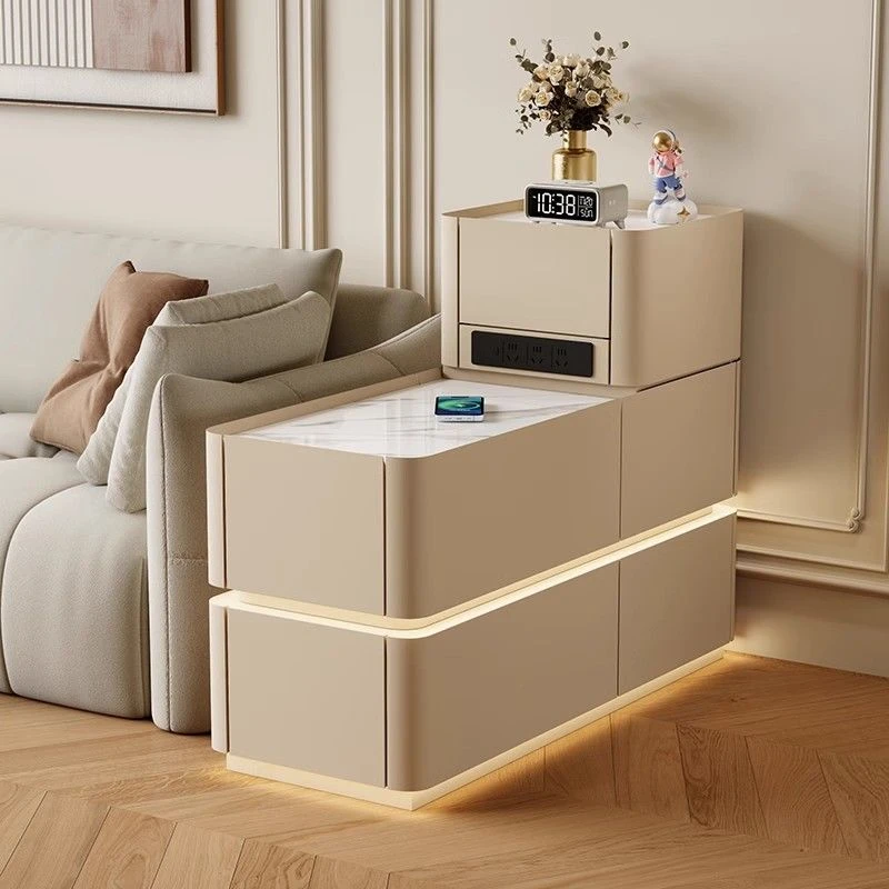 现代简约轻奢智能沙发边柜客厅收纳侧边几实木置物柜多功能无线充