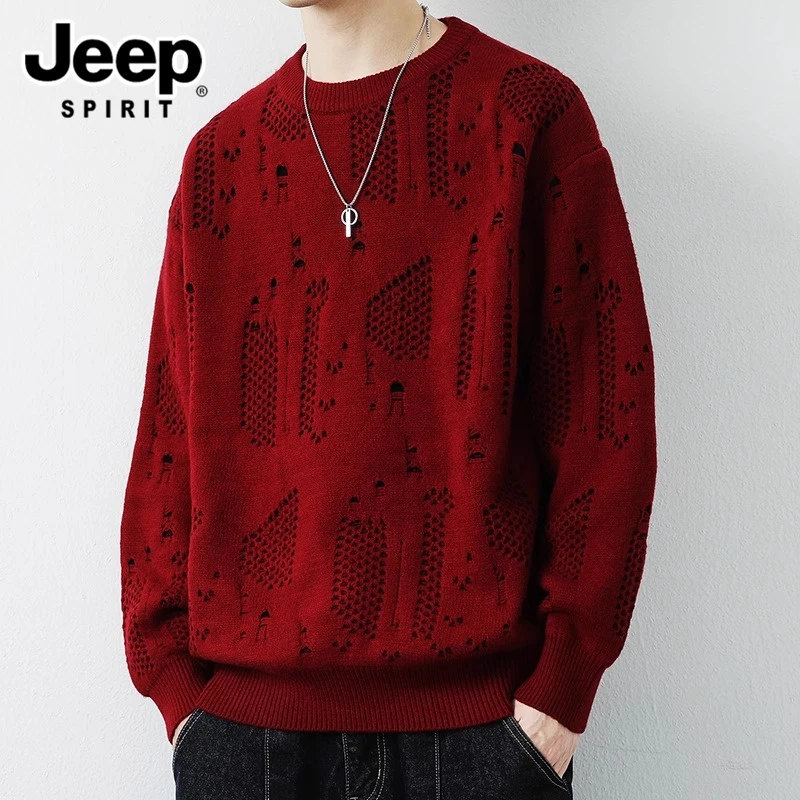 JEEPSPIRIT男个性针织衫潮流新款圆领休闲春秋季保暖打底线衫百搭