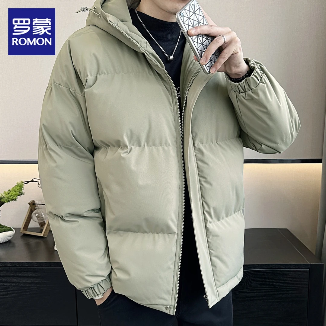 罗蒙棉服男士冬季短款外穿连帽上衣潮流休闲棉衣外套男式男款男装