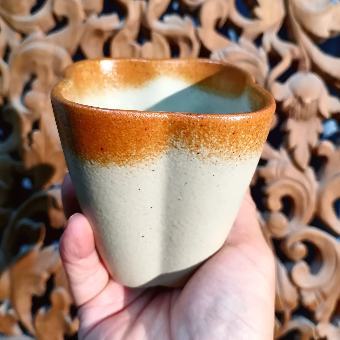泥古烧高颜值粗陶四叶草单杯
